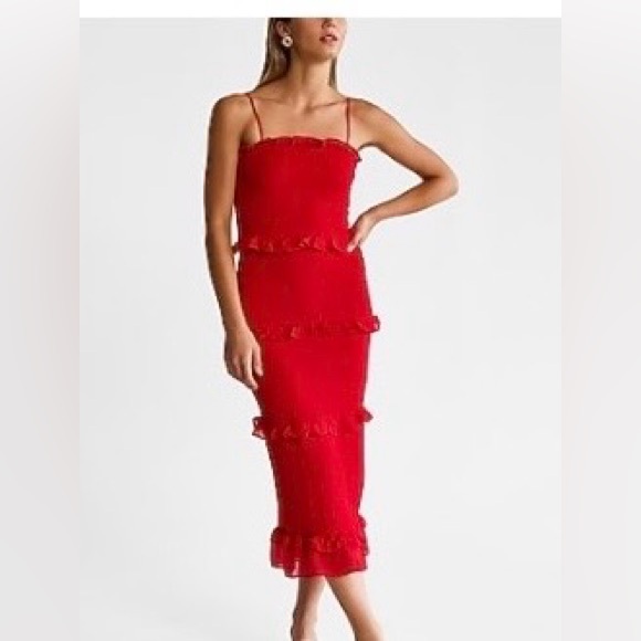 Express Red Ruffle Midi Dress - Picture 1 of 6